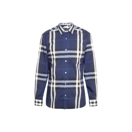 Burberry Stretch Cotton Poplin Shirt Navy White