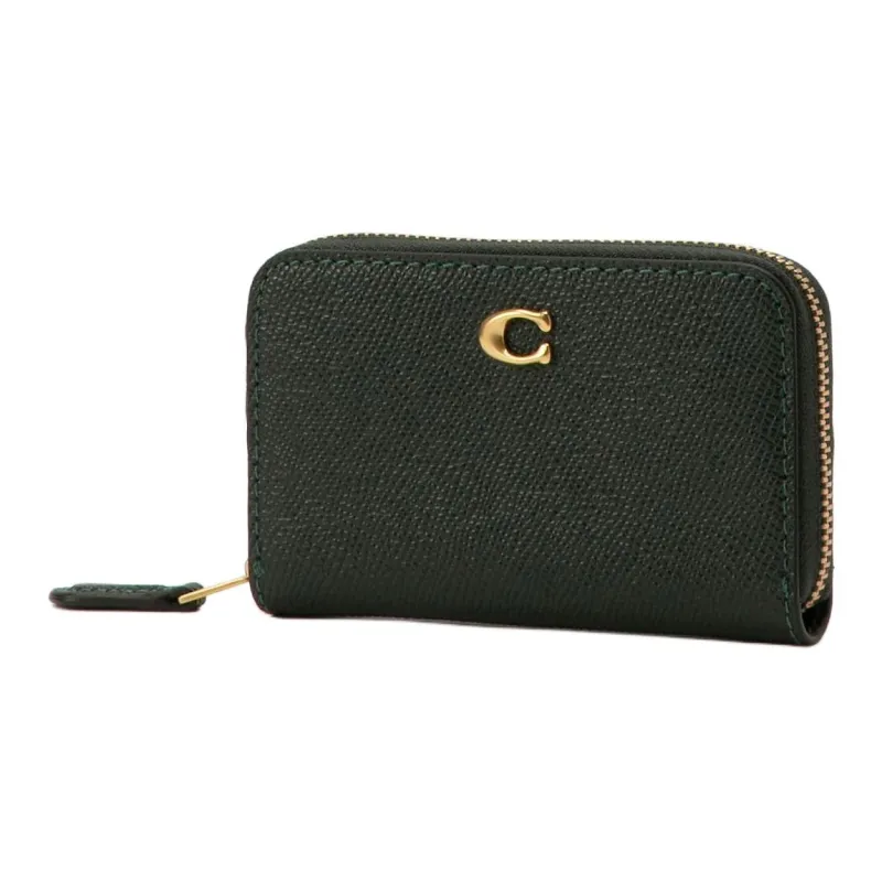 COACH Zip Around Leather Coin Purses Wallets Small Size Women's Dark Green-1