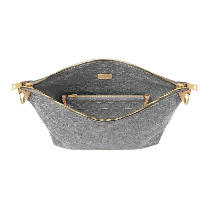 LOUIS VUITTON Coussin Cotton With Cow Leather Hobo Bag, Shoulder Bag, Crossbody Bag, Handbag Medium Size Women's Gray-3