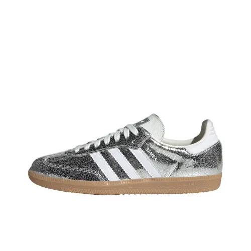 Adidas Originals Samba Og Silver Metallic Cracked Leather Women's