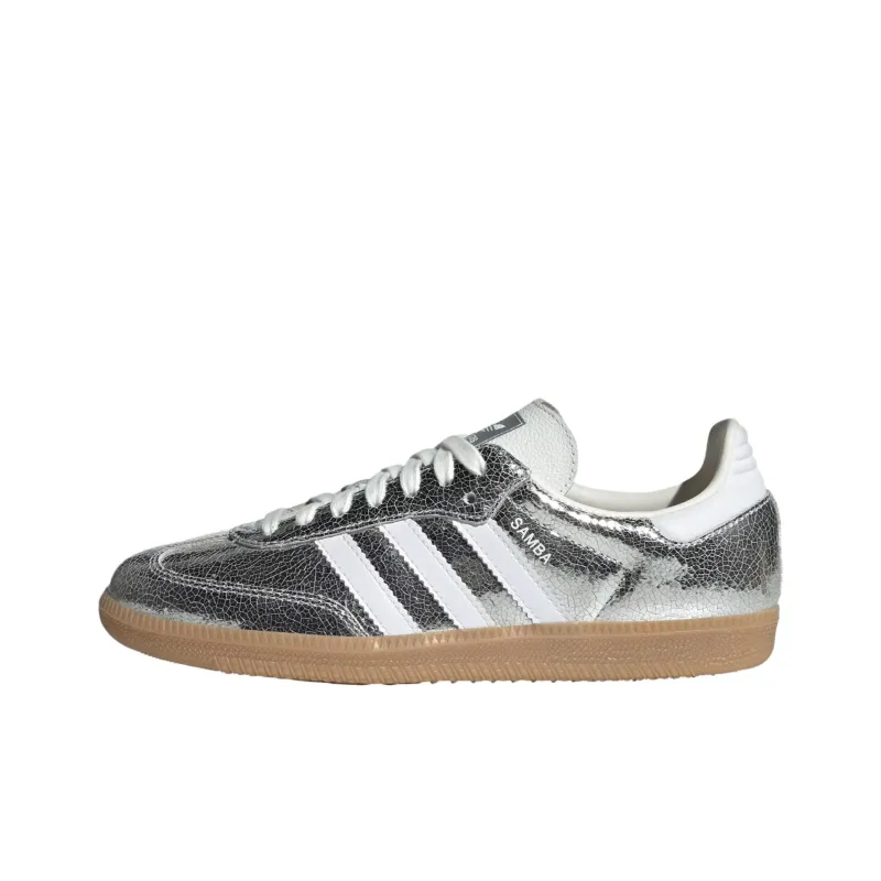 Adidas Samba Og Silver Metallic Cracked Leather Women's-0