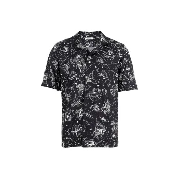 Valentino Zodiac Map Print Bowling Shirt