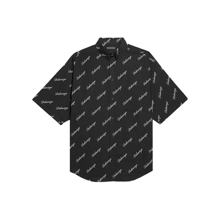 Balenciaga Allover Script Logo Button Down Shirt-0