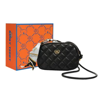 NOISY TEDDY PU Diamond Pattern Bag, Small Square Bag, Commute Bag, Crossbody Bag Regular Women's Black/Beige