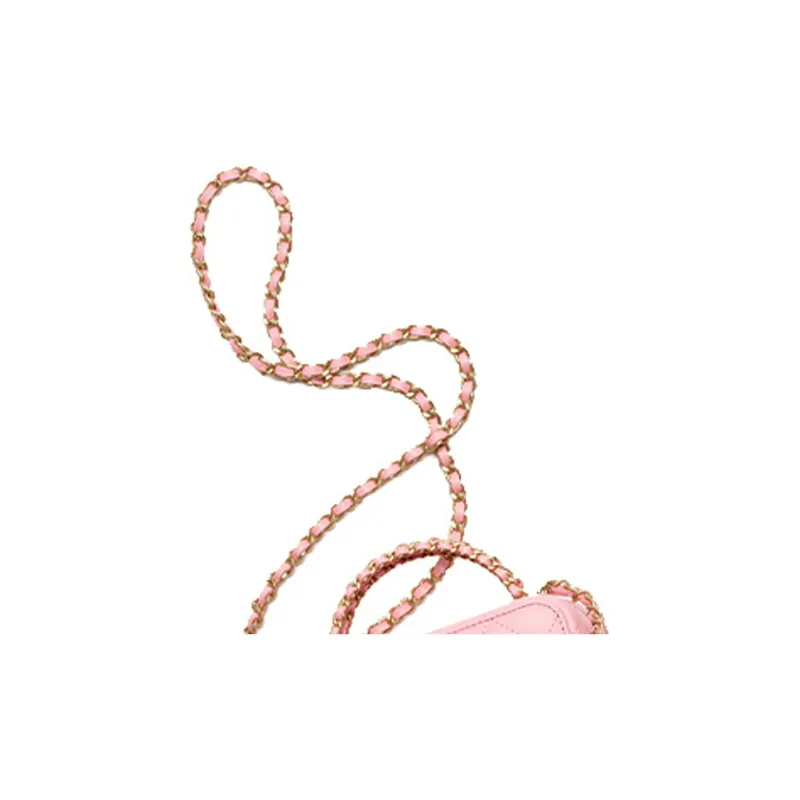 CHANEL 22K Autumn And Winter Sheepskin One Shoulder Crossbody Makeup Bag Women's Light Pink Red-3