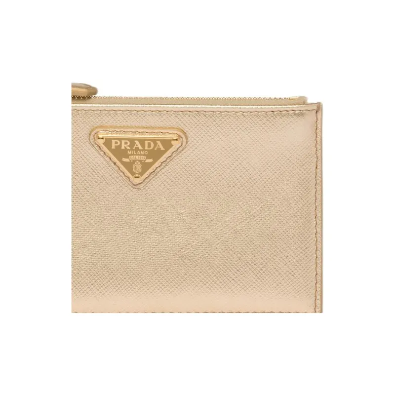 PRADA Cow Leather Card Holder Women's Gold-4