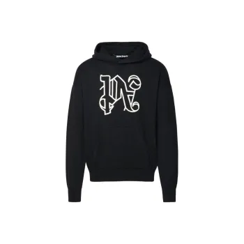 PALM ANGELS Monogram Embroidered Knitted Hoodie