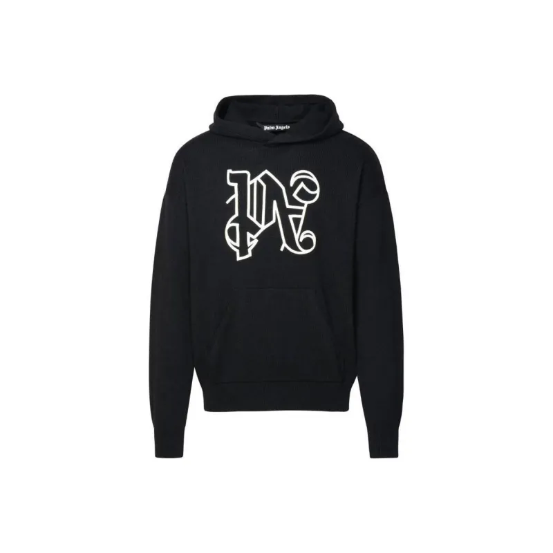 PALM ANGELS Monogram Embroidered Knitted Hoodie-0