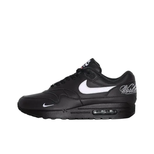 Supreme x Nike Air Max 1 Anti Slip Wear Resistant Low Top Air Cushion Running Shoes Unisex Black White