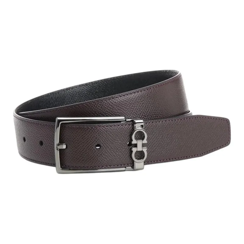 FERRAGAMO Calfskin Leather Belts Men's Brown Width 3.5CM-0