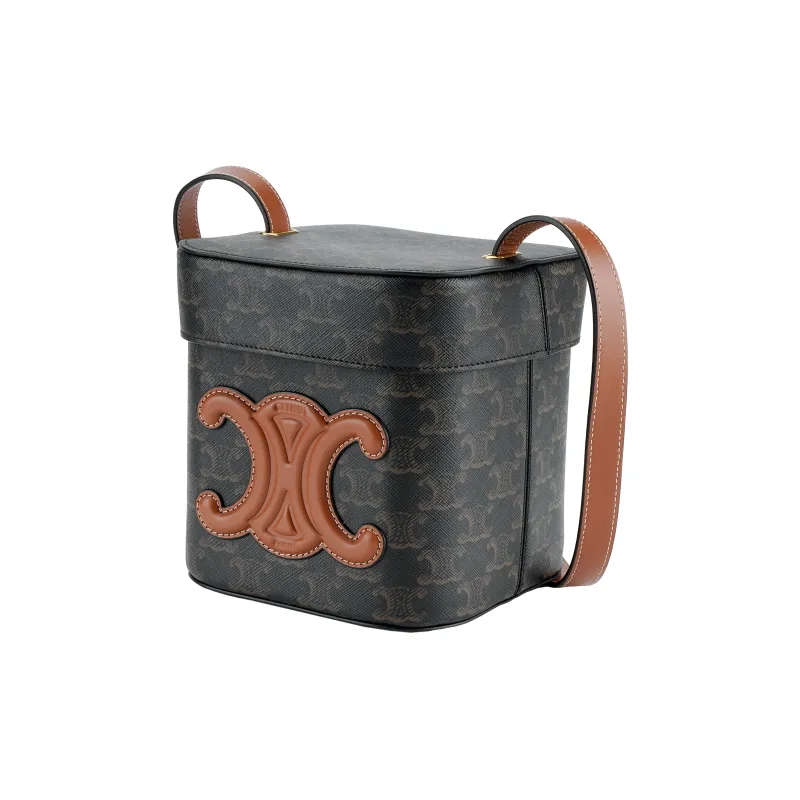 CELINE Triumph Gate Triomphe Canvas With Calfskin Box Bag, Shoulder Bag, Crossbody Bag, Handbag Medium Size Women's Tan-1