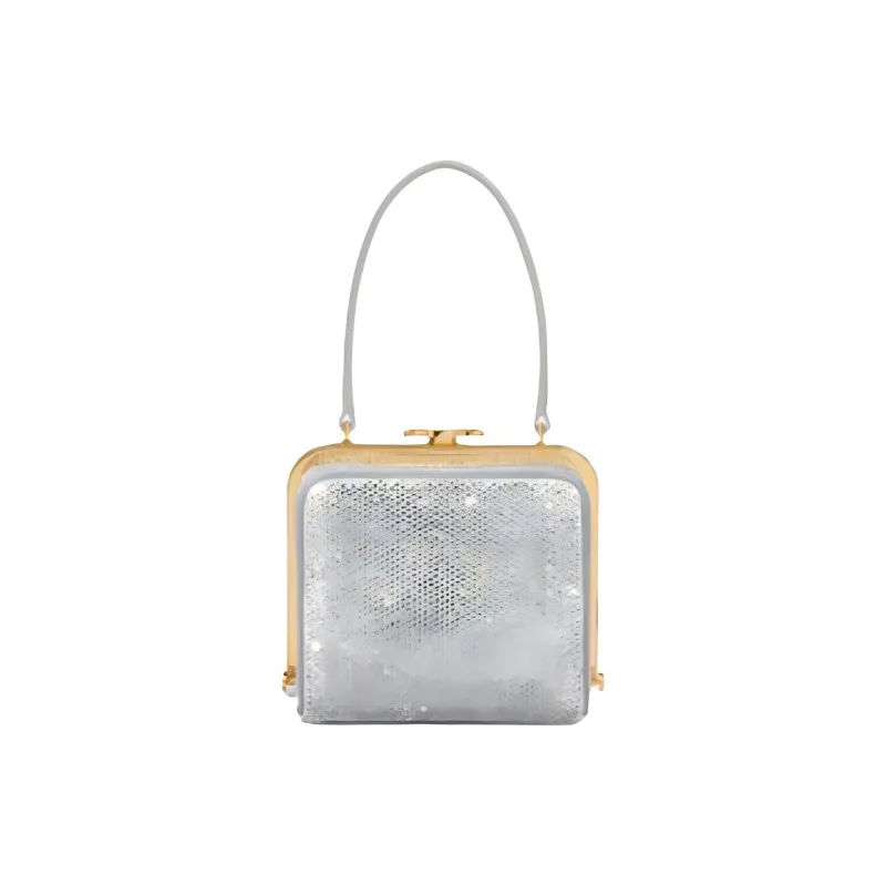 CELINE Rhinestone-Embellished Suede Calfskin Handheld Makeup Box Women's Silver-2