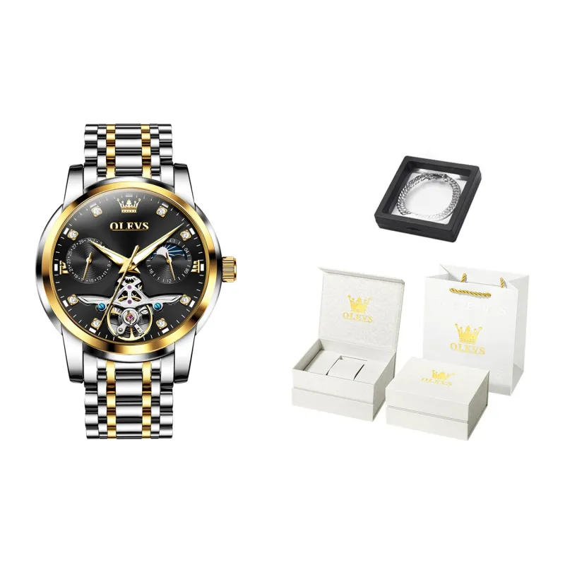 OLEVS Mechanical Movement Stainless Steel Watchband Watch Men's Watches Black Dial-10