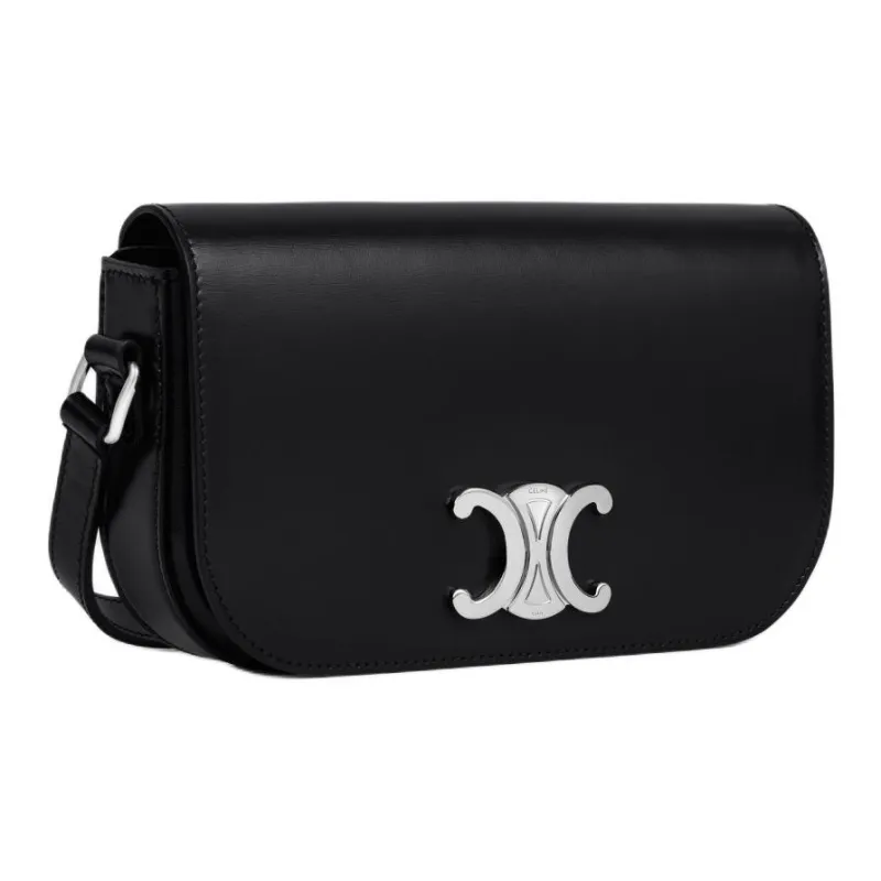 CELINE Triomphe Cow Leather Shoulder Bag Trumpets Women's Black-1