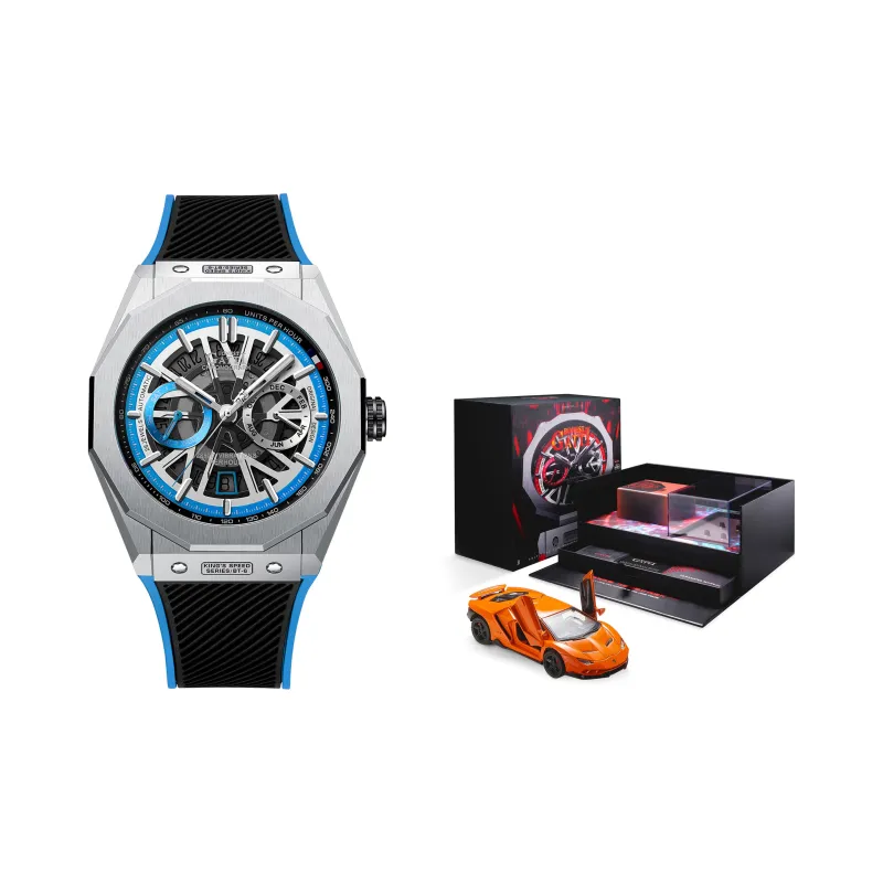 BONEST GATTI King Speed Automatic Mechanical Movement Rubber Band Strap Watch Men's Watches Blue Dial-5