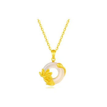 Fortune Gold Chalcedony Box Jade Necklace Women's