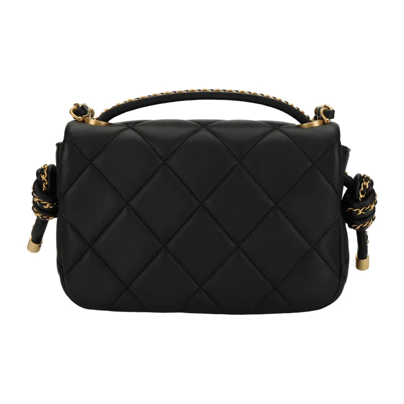 CHANEL Leather One Shoulder Handbag Women's Black-2