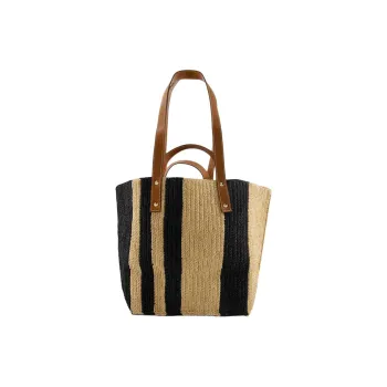Colville Raffia With Cow Leather Tote Bag, Shopping Bag, Shoulder Bag, Handbag Women's Black & Natural