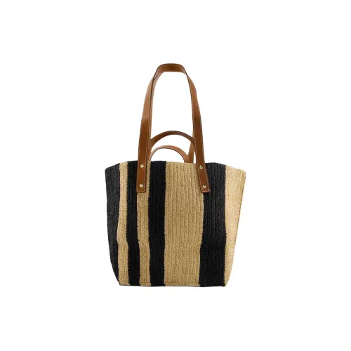 Colville Raffia With Cow Leather Tote Bag, Shopping Bag, Shoulder Bag, Handbag Women's Black & Natural