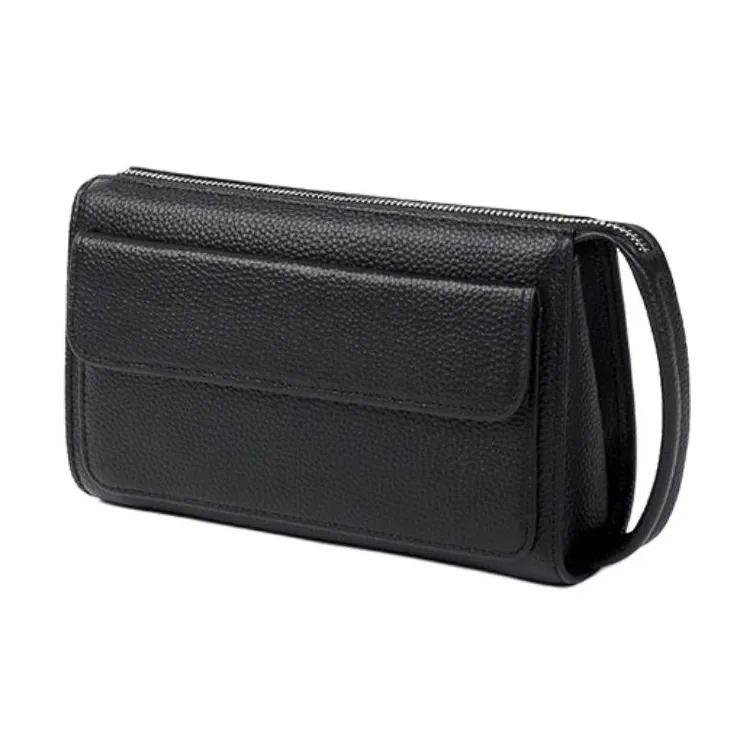 VIHUS Top Grain Cow Leather Clutch Men's Black-1