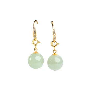 Oriental Jade Hetian Jade Earrings Pale Greenish White Jade Women's
