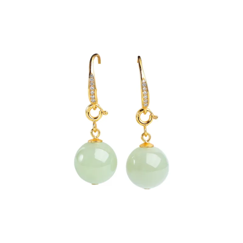 Oriental Jade Hetian Jade Earrings Pale Greenish White Jade Women's-0