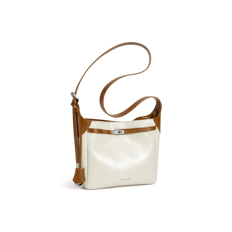 CNOLES Cow Leather Shoulder Bag Regular Women's Cream Coffee White-1