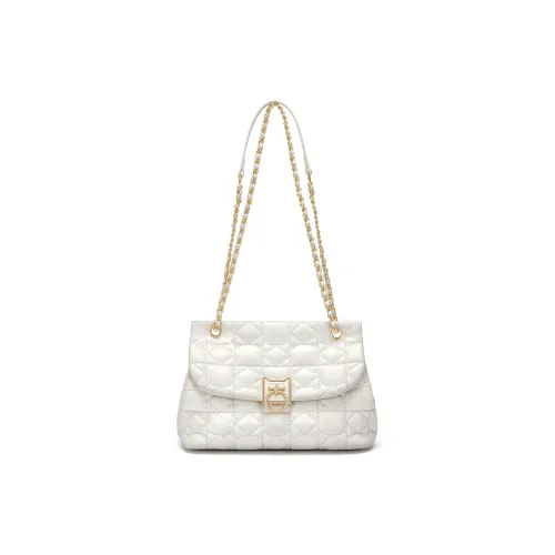 CNOLES Cow Leather Crossbody Bag Shoulder Bag Large Size Women's Glaze White
