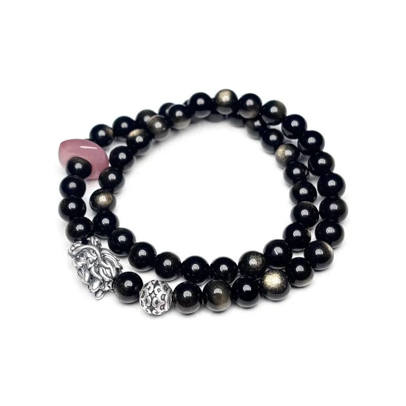 MOUNTAINS AND MANS Natural Obsidian Bracelets Unisex-0