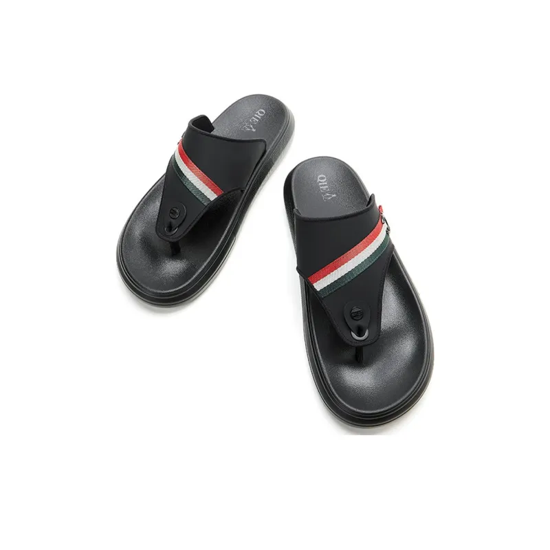QIE Rubber Sole Flip Flops Men's Black-4