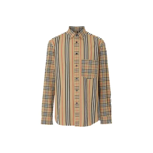 Burberry Men's Stripe Print Button Up Long Sleeve Shirt Beige