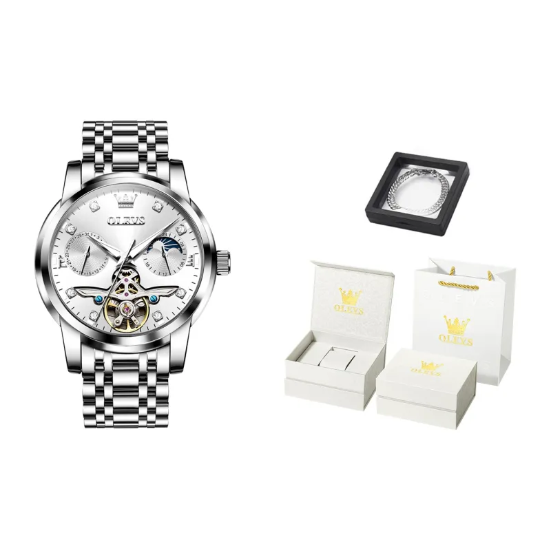 OLEVS Mechanical Movement Stainless Steel Watchband Watch Men's Watches Black Dial-0