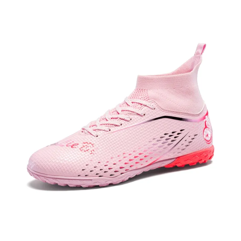 QIUTEXIONG Soccer Shoes Unisex High Top Pink/Green/Yellow-1