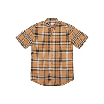 Burberry Men Plaid Patterns Short Sleeves Shirts Yellow
