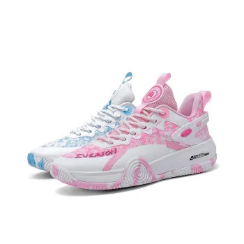 IVERSON Slip Resistant, Abrasion Resistant, Lightweight Low Top Basketball Shoes Unisex Pink Blue Mismatched Color