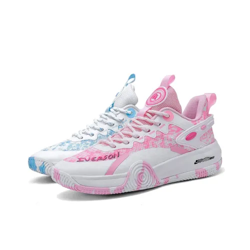IVERSON Slip Resistant, Abrasion Resistant, Lightweight Low Top Basketball Shoes Unisex Pink Blue Mismatched Color