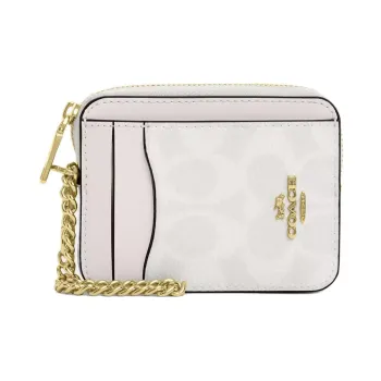 COACH Coated Canvas Card Holder Mini Women's White