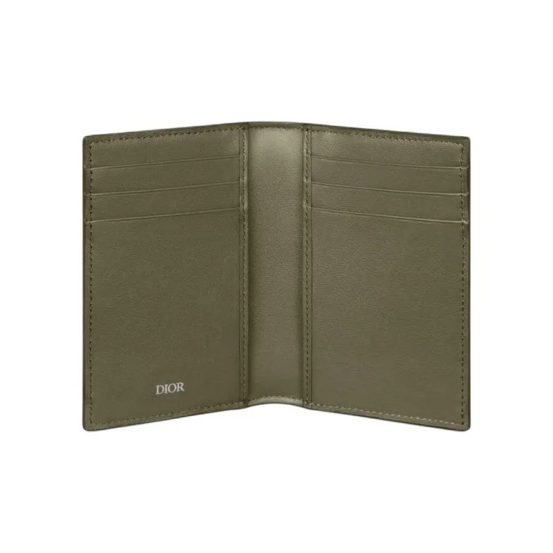 DIOR CD Diamond Canvas With Smooth Calfskin Card Holder Men's Khaki-3