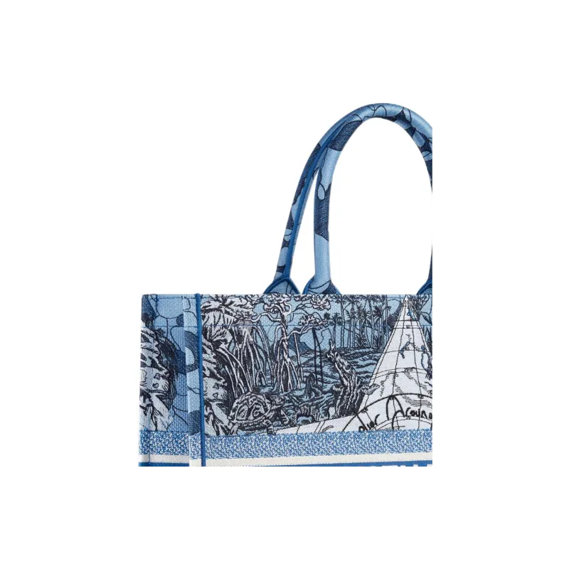 DIOR BookTote Embroidery One Shoulder Handbags Large Size Women's Klein Blue-3