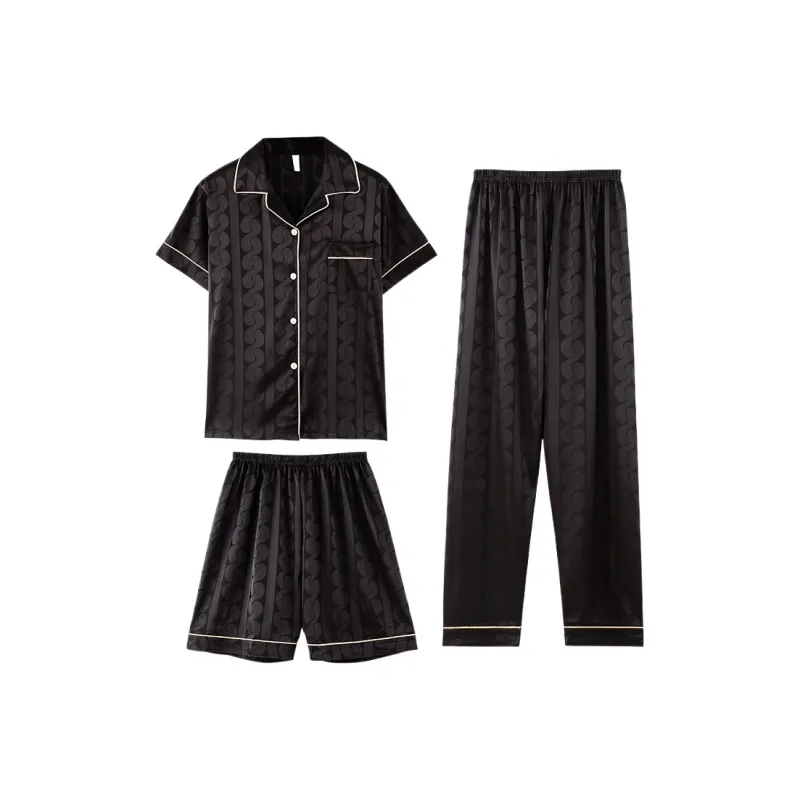 Qiao Ni Tong Pajama Set Men's Black Brown-0