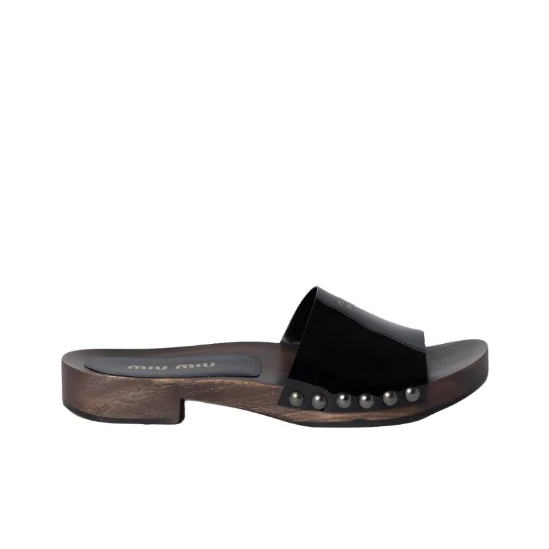 MIU MIU Cork Sole Slip Resistant Slide Slippers Women's Black-1
