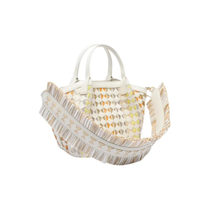 Serapian Lambskin Tote Bag, Shopping Bag, Shoulder Bag, Crossbody Bag, Handbag Mini Women's White-3