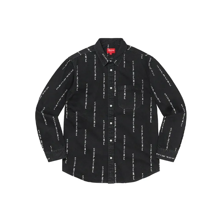 Supreme Logo Stripe Jacquard Denim Shirt-0