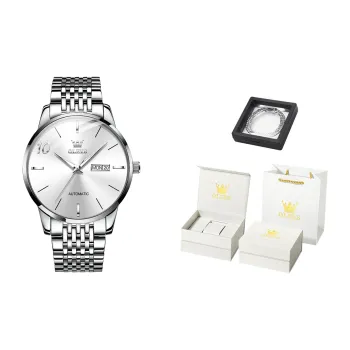 OLEVS Mechanical Movement Stainless Steel Watchband Watch Men's Watches White Dial