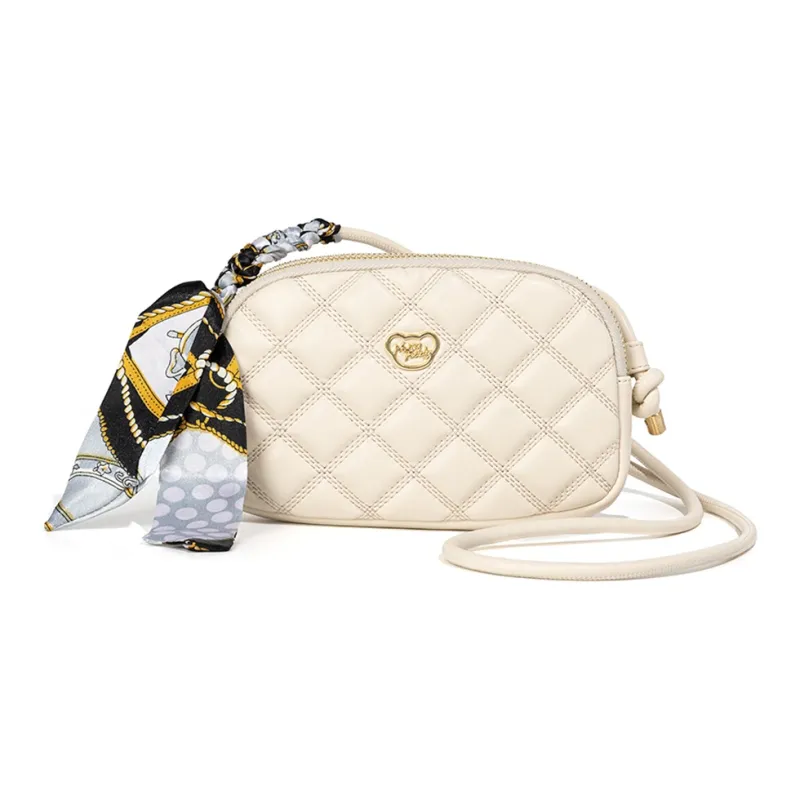 NOISY TEDDY PU Diamond Pattern Bag, Small Square Bag, Commute Bag, Crossbody Bag Regular Women's Black/Beige-6