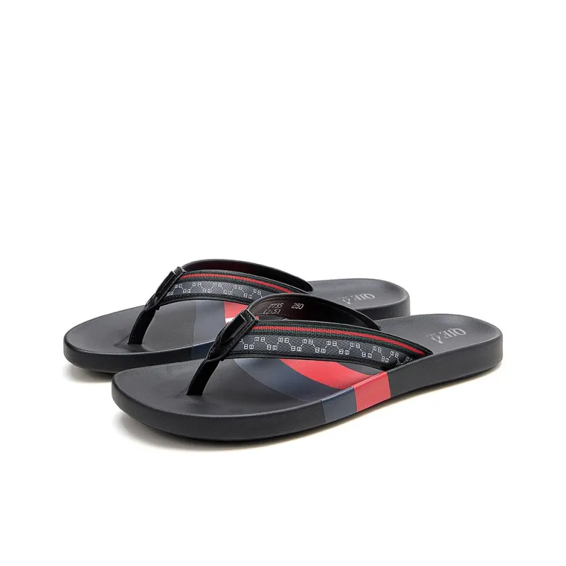 QIE Rubber Sole Flip Flops Men's Black-2