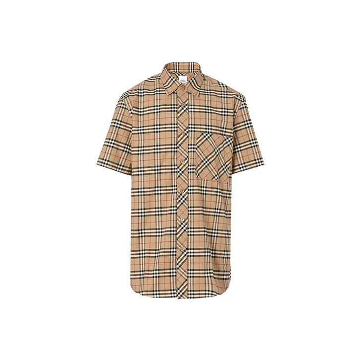 Burberry S/S Small Scale Check Stretch Cotton Shirt-0