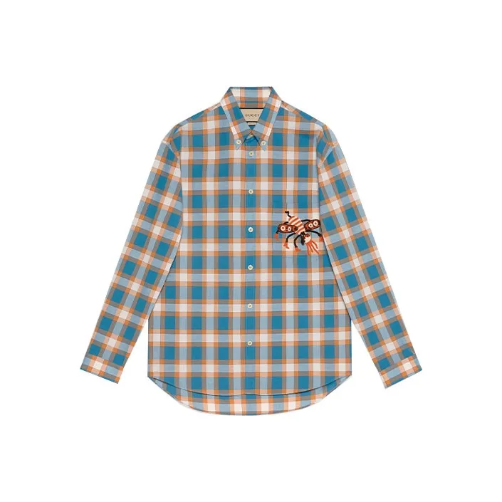GUCCI Shirts Men Blue Orange-0
