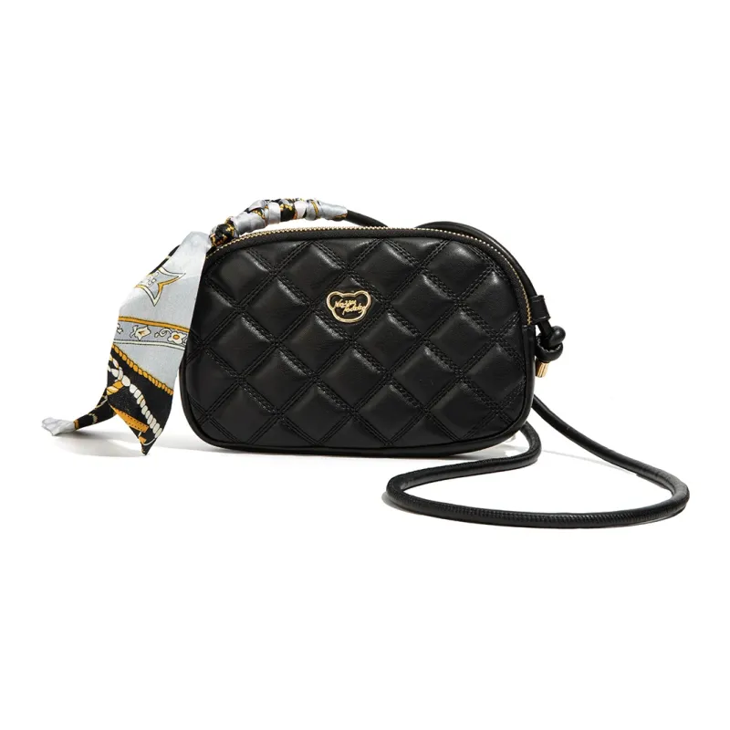 NOISY TEDDY PU Diamond Pattern Bag, Small Square Bag, Commute Bag, Crossbody Bag Regular Women's Black/Beige-1