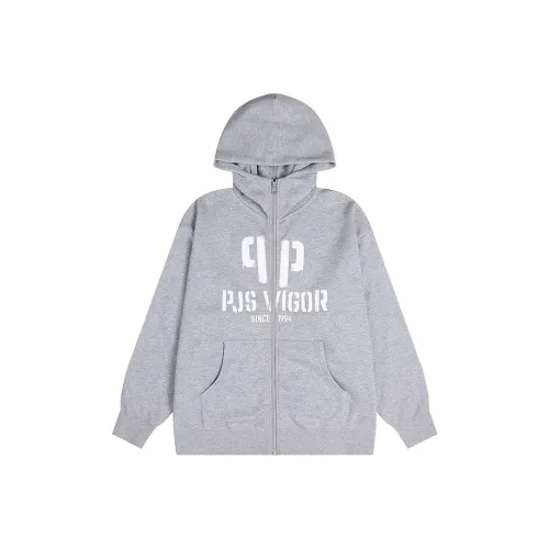 PJ's Vigor Hooded Cardigan Sweatshirts Unisex Light Gray